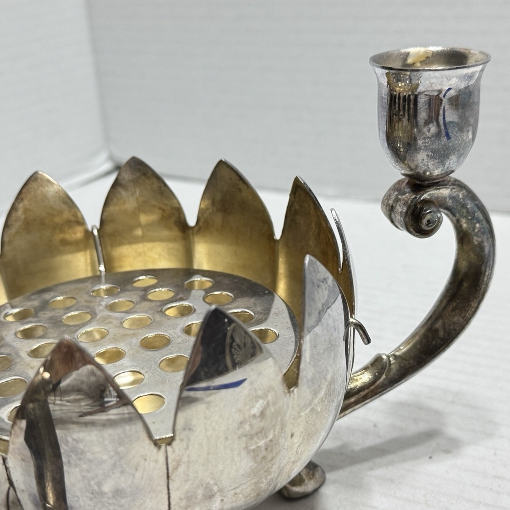 Vtg Leonard Candle Holder Silverplate Lotus Decorative Centerpiece Flower Frog - Picture 7 of 12